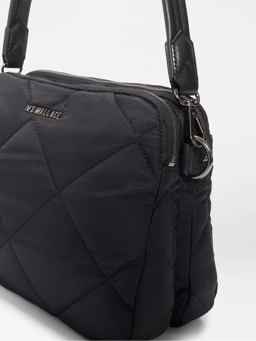 MZ WALLACE Black Madison Quilted Black Crossbody Bag Italian Leather Accents